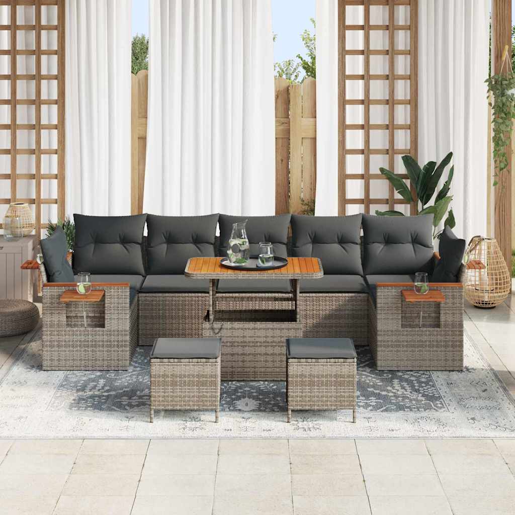 vidaXL Gartensofa-set mit Kissen 13 pcs Grau Poly-Rattan