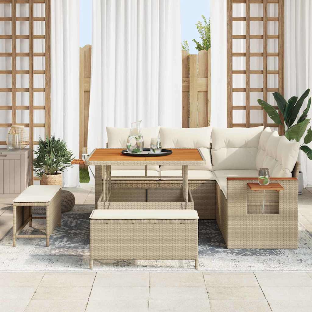 vidaXL Gartensofa-set mit Kissen 9 pcs Beige und Creme Poly-Rattan