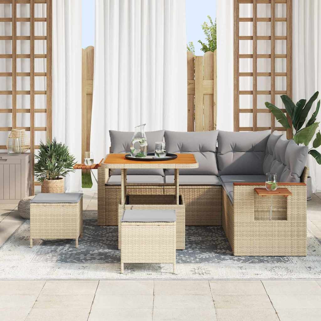 vidaXL Salon de jardin avec coussins 9 pcs Beige et Gris clair Résine tressée