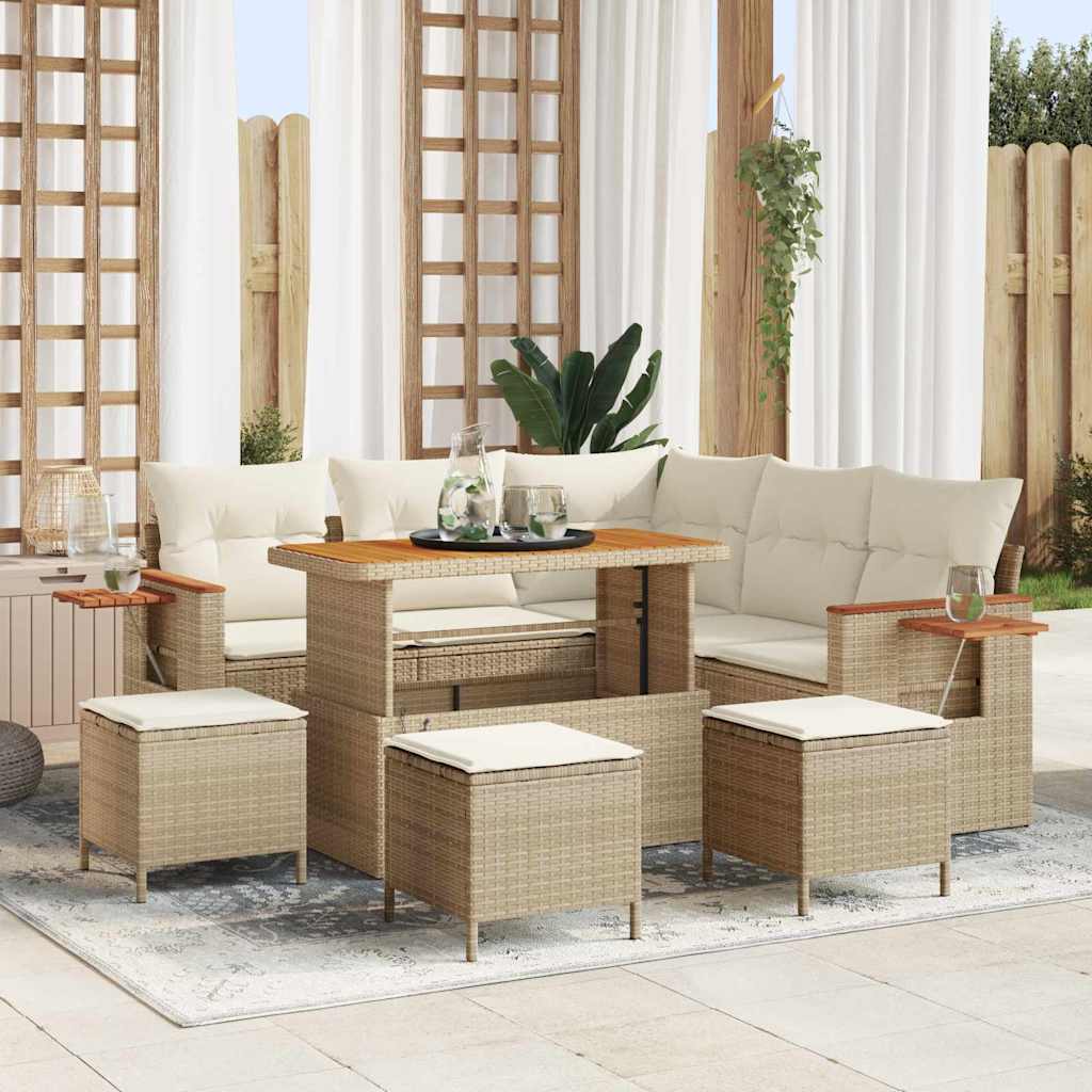 Gartensofa-set mit Kissen 10 pcs Beige und Creme Poly-Rattan
