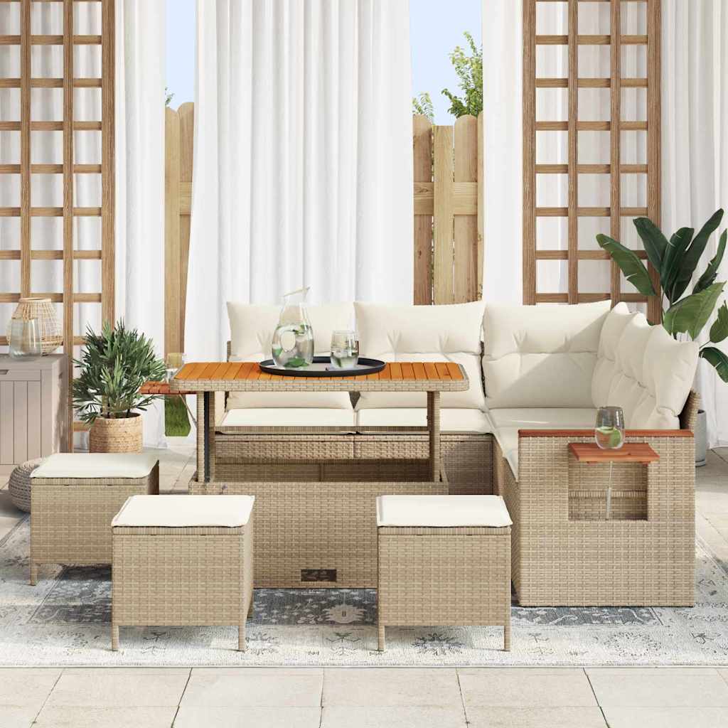 Gartensofa-set mit Kissen 10 pcs Beige und Creme Poly-Rattan