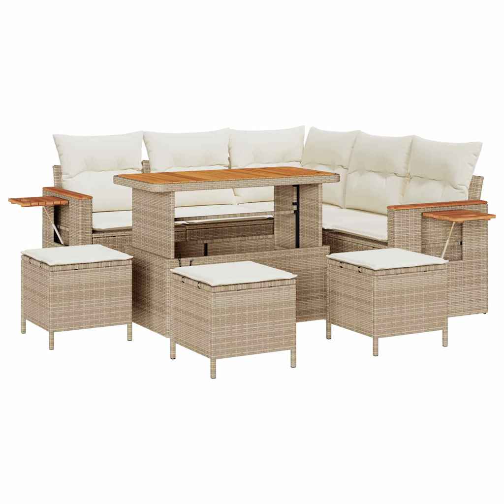 Gartensofa-set mit Kissen 10 pcs Beige und Creme Poly-Rattan