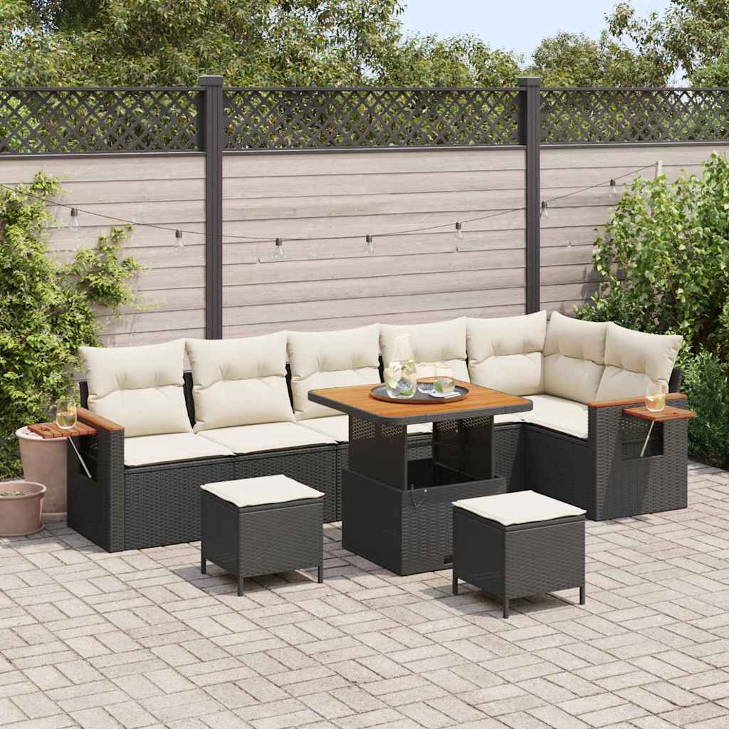 Gartensofa-set mit Kissen 11 pcs Schwarz und Creme Poly-Rattan