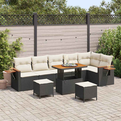 Gartensofa-set mit Kissen 11 pcs Schwarz und Creme Poly-Rattan