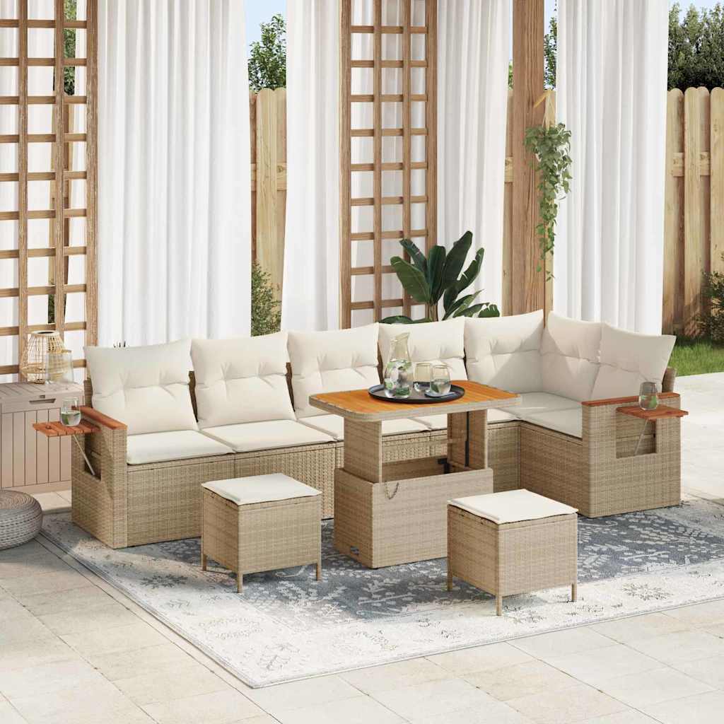 Gartensofa-set mit Kissen 11 pcs Beige und Creme Poly-Rattan