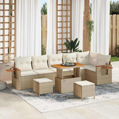 Gartensofa-set mit Kissen 11 pcs Beige und Creme Poly-Rattan