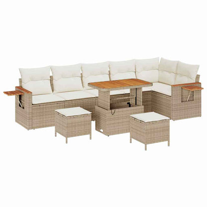 Gartensofa-set mit Kissen 11 pcs Beige und Creme Poly-Rattan
