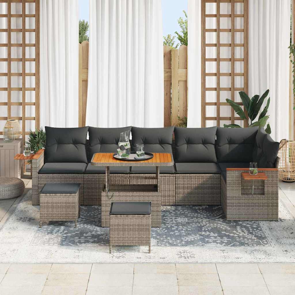 Gartensofa-set mit Kissen 11 pcs Grau Poly-Rattan