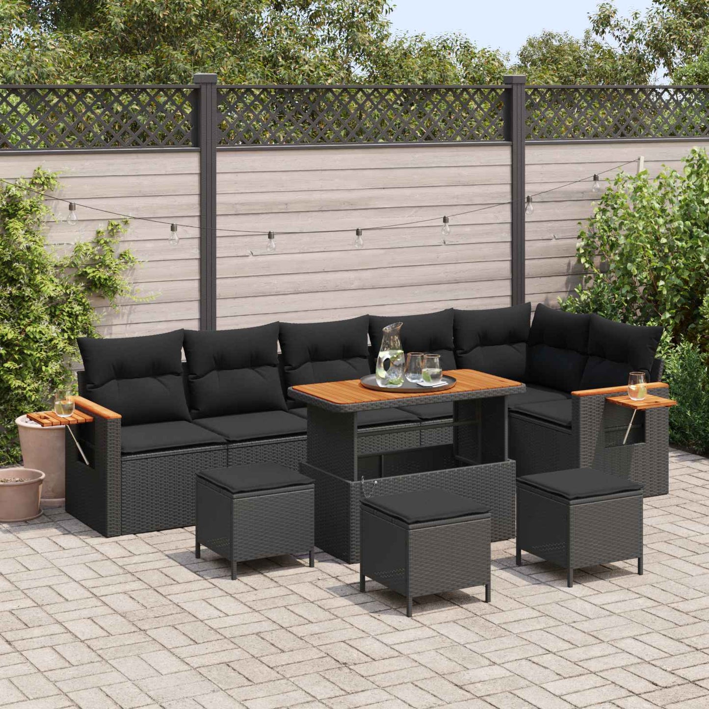 Gartensofa-set mit Kissen 12 pcs Schwarz Poly-Rattan