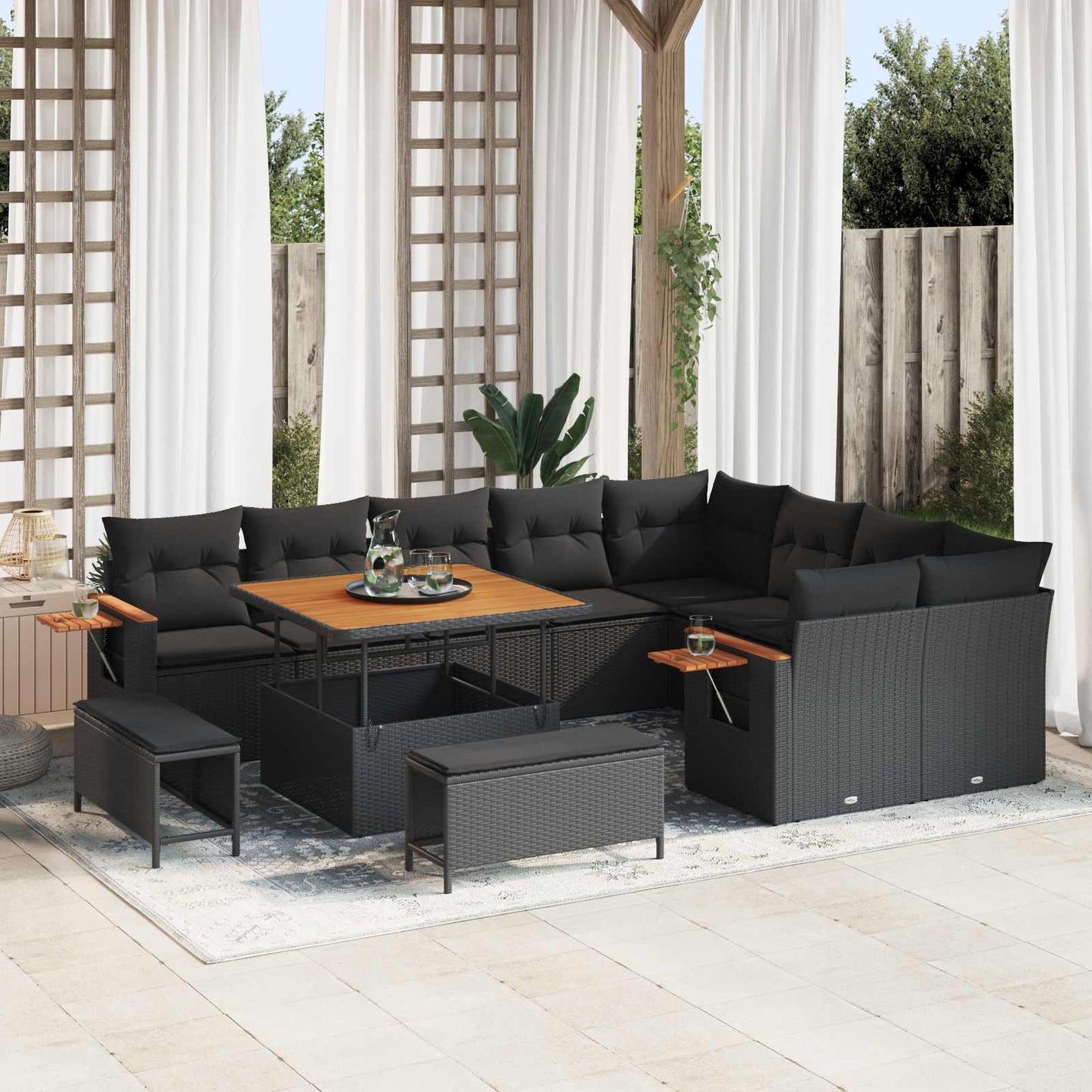 Gartensofa-set mit Kissen 13 pcs Schwarz Poly-Rattan