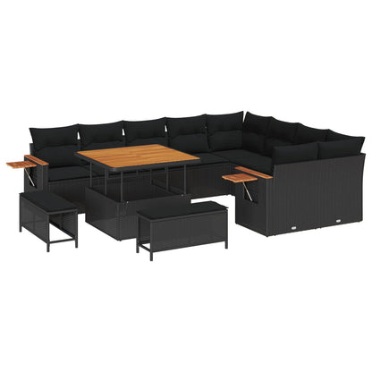 Gartensofa-set mit Kissen 13 pcs Schwarz Poly-Rattan