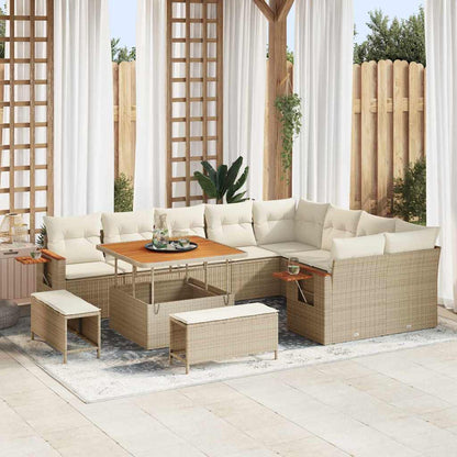 Gartensofa-set mit Kissen 13 pcs Beige und Creme Poly-Rattan