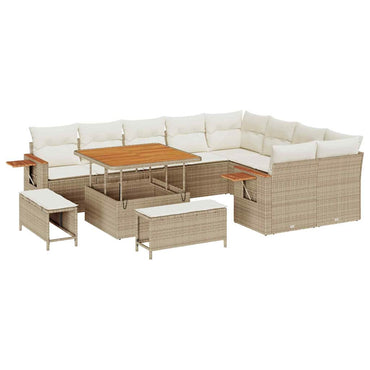 vidaXL Gartensofa-set mit Kissen 13 pcs Beige und Creme Poly-Rattan