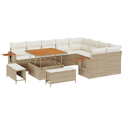 Gartensofa-set mit Kissen 13 pcs Beige und Creme Poly-Rattan
