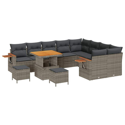 Gartensofa-set mit Kissen 13 pcs Grau Poly-Rattan