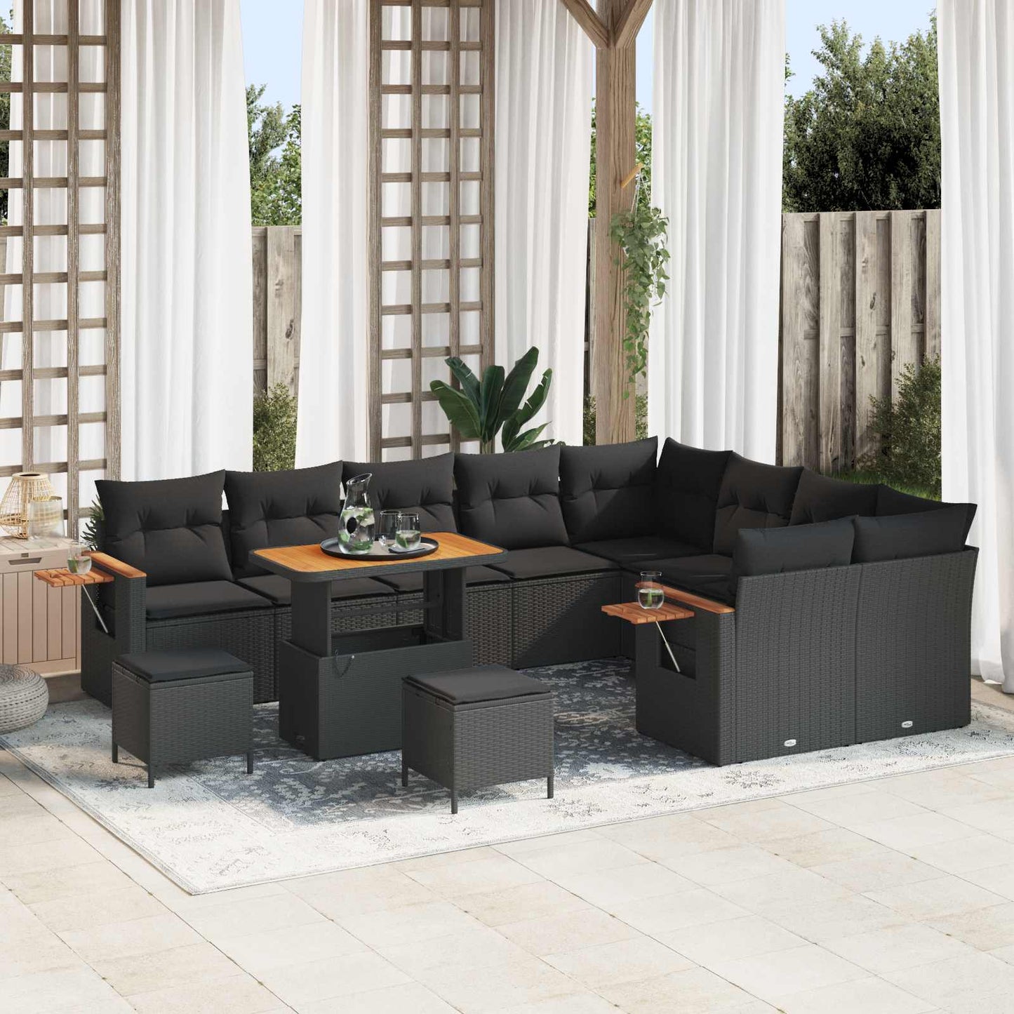 Gartensofa-set mit Kissen 13 pcs Schwarz Poly-Rattan