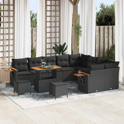 Gartensofa-set mit Kissen 13 pcs Schwarz Poly-Rattan