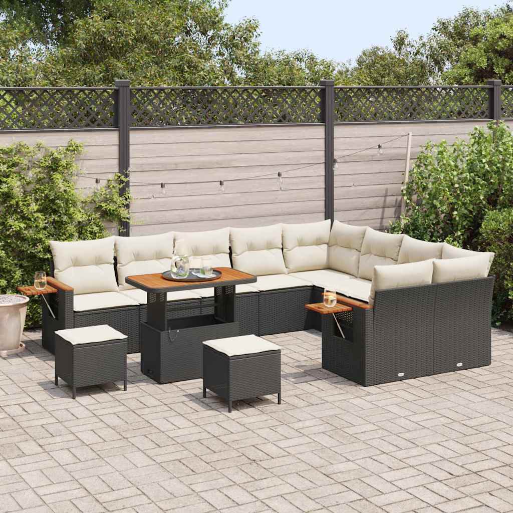Gartensofa-set mit Kissen 13 pcs Schwarz und Creme Poly-Rattan