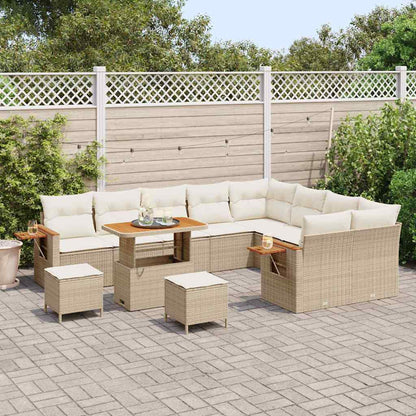 Gartensofa-set mit Kissen 13 pcs Beige und Creme Poly-Rattan