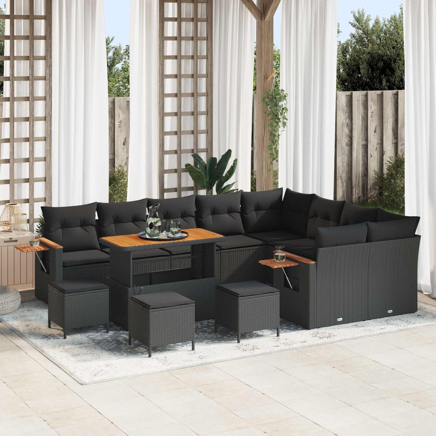 Gartensofa-set mit Kissen 14 pcs Schwarz Poly-Rattan