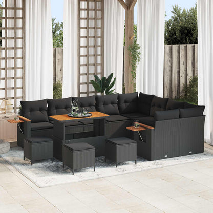 Gartensofa-set mit Kissen 14 pcs Schwarz Poly-Rattan