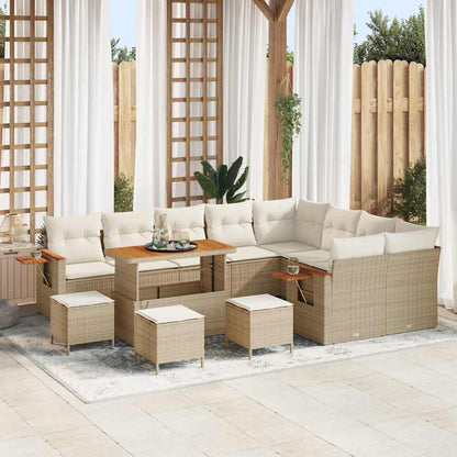 Gartensofa-set mit Kissen 14 pcs Beige und Creme Poly-Rattan