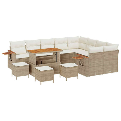 Gartensofa-set mit Kissen 14 pcs Beige und Creme Poly-Rattan