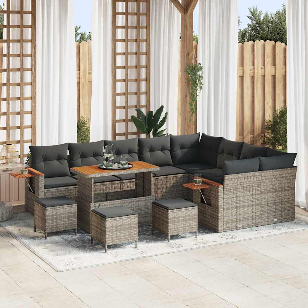 Gartensofa-set mit Kissen 14 pcs Grau Poly-Rattan