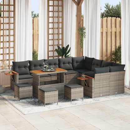 Gartensofa-set mit Kissen 14 pcs Grau Poly-Rattan
