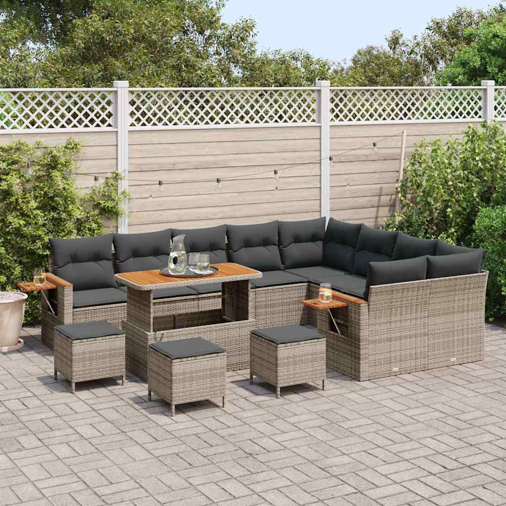 Gartensofa-set mit Kissen 14 pcs Grau Poly-Rattan