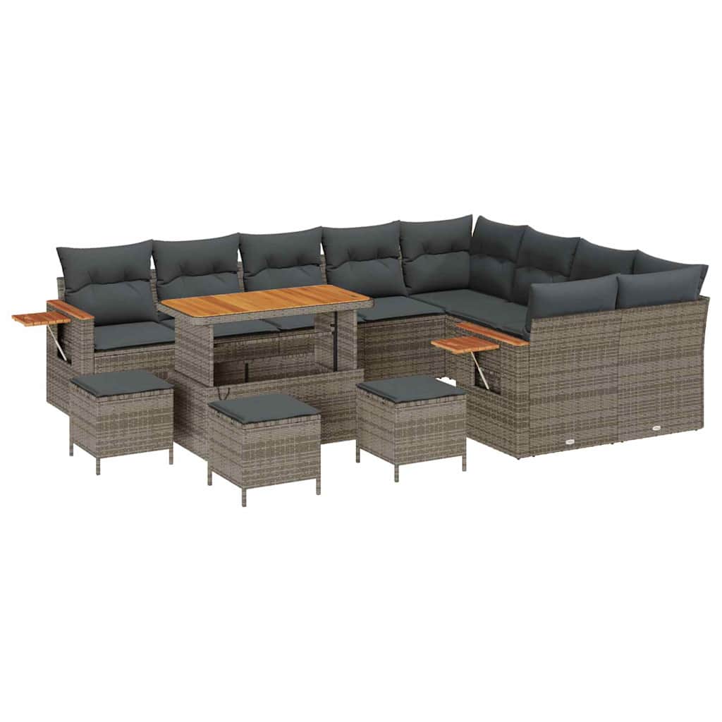 Gartensofa-set mit Kissen 14 pcs Grau Poly-Rattan