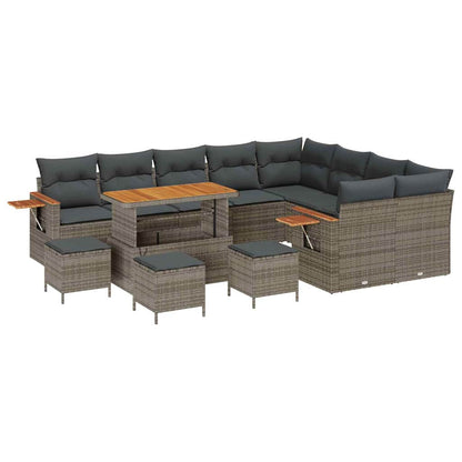 Gartensofa-set mit Kissen 14 pcs Grau Poly-Rattan