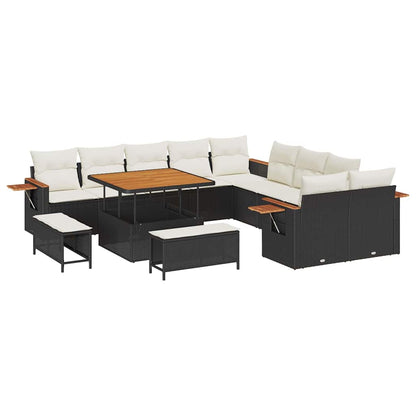 Gartensofa-set mit Kissen 17 pcs Schwarz und Creme Poly-Rattan