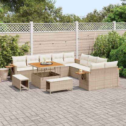 Gartensofa-set mit Kissen 17 pcs Beige und Creme Poly-Rattan
