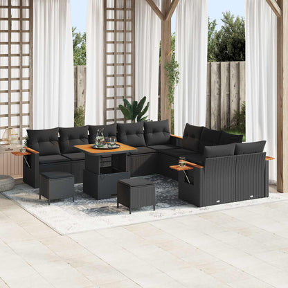 Gartensofa-set mit Kissen 17 pcs Schwarz Poly-Rattan