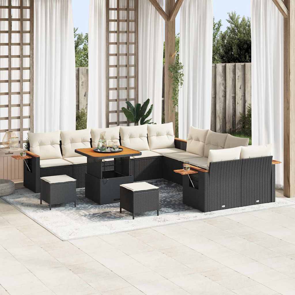 Gartensofa-set mit Kissen 17 pcs Schwarz und Creme Poly-Rattan