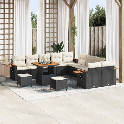 Gartensofa-set mit Kissen 17 pcs Schwarz und Creme Poly-Rattan