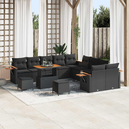 Gartensofa-set mit Kissen 17 pcs Schwarz Poly-Rattan