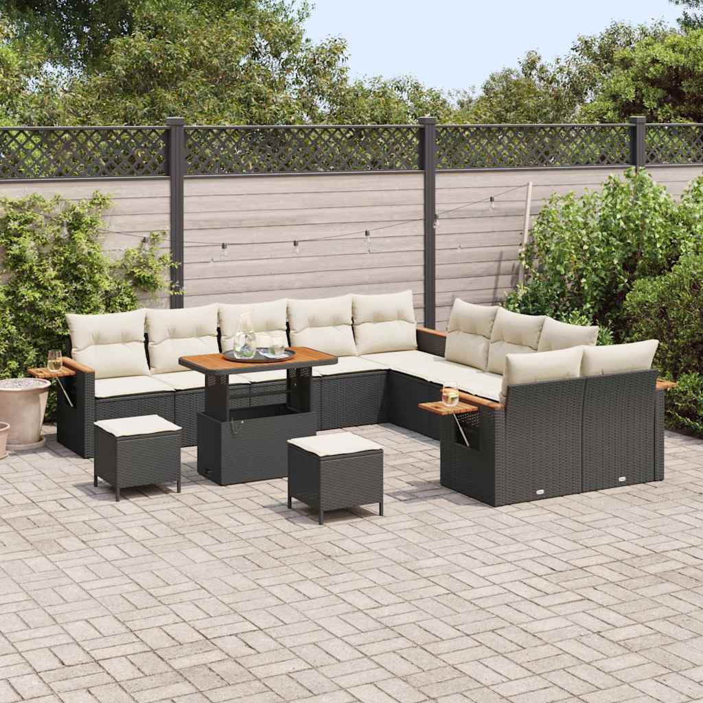 Gartensofa-set mit Kissen 17 pcs Schwarz und Creme Poly-Rattan