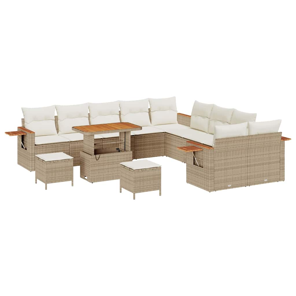 Gartensofa-set mit Kissen 17 pcs Beige und Creme Poly-Rattan