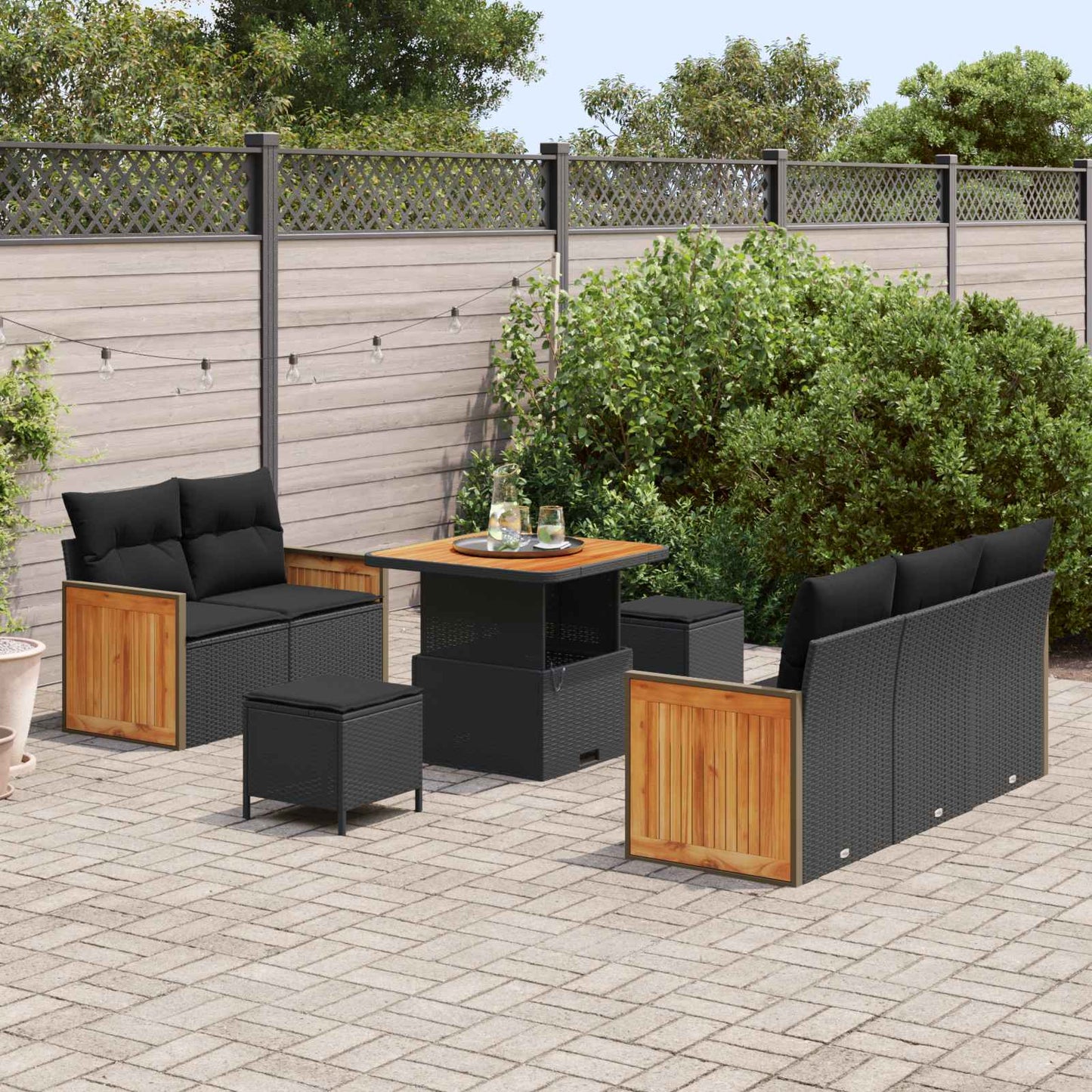 vidaXL Gartensofa-set mit Kissen 10 pcs Schwarz Poly-Rattan