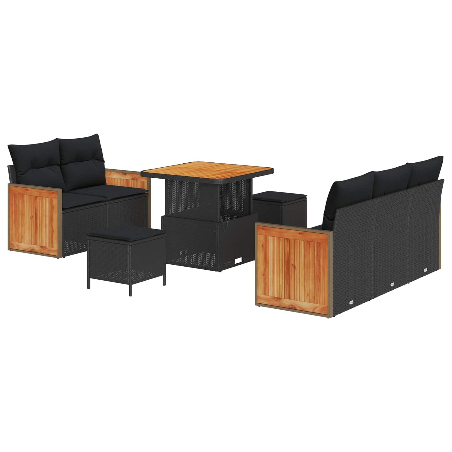 vidaXL Gartensofa-set mit Kissen 10 pcs Schwarz Poly-Rattan