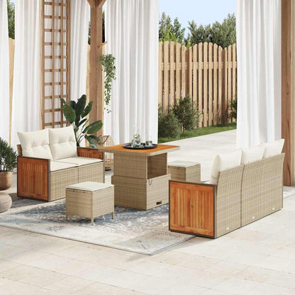 Gartensofa-set mit Kissen 10 pcs Beige und Creme Poly-Rattan
