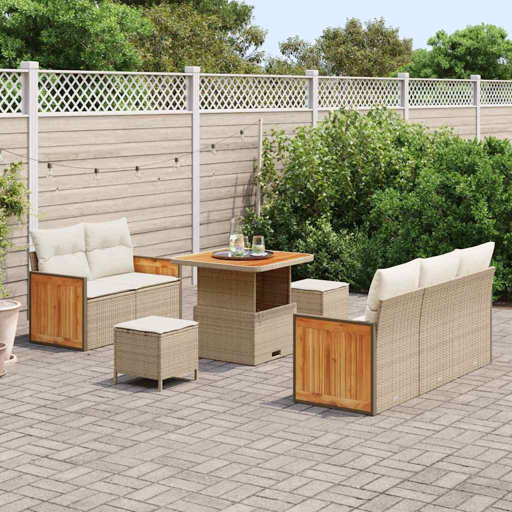 Gartensofa-set mit Kissen 10 pcs Beige und Creme Poly-Rattan