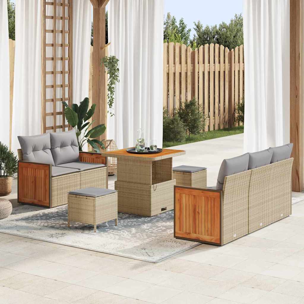 Gartensofa-set mit Kissen 10 pcs Beige und Hellgrau Poly-Rattan