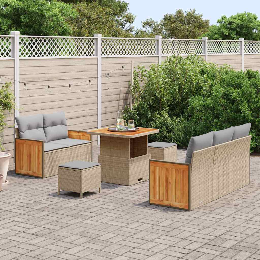 Gartensofa-set mit Kissen 10 pcs Beige und Hellgrau Poly-Rattan