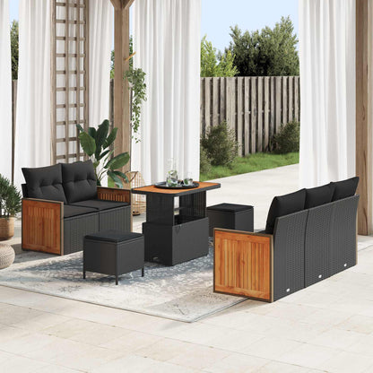 Gartensofa-set mit Kissen 10 pcs Schwarz Poly-Rattan