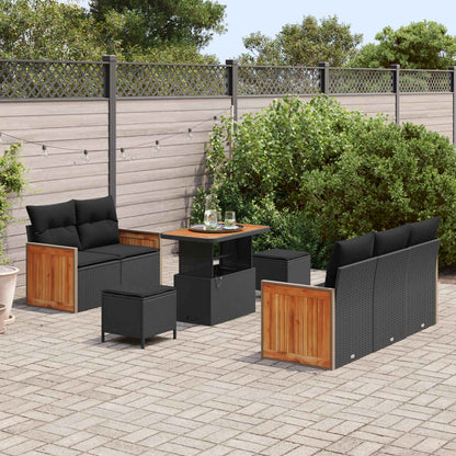 Gartensofa-set mit Kissen 10 pcs Schwarz Poly-Rattan