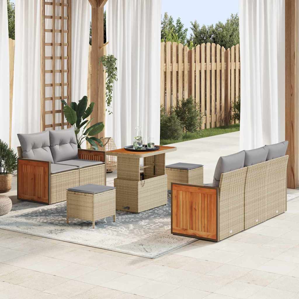 Gartensofa-set mit Kissen 10 pcs Beige und Hellgrau Poly-Rattan