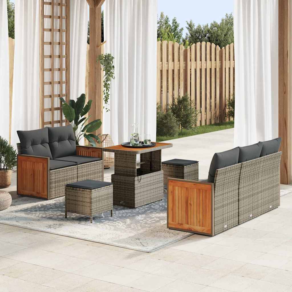 Gartensofa-set mit Kissen 10 pcs Grau Poly-Rattan